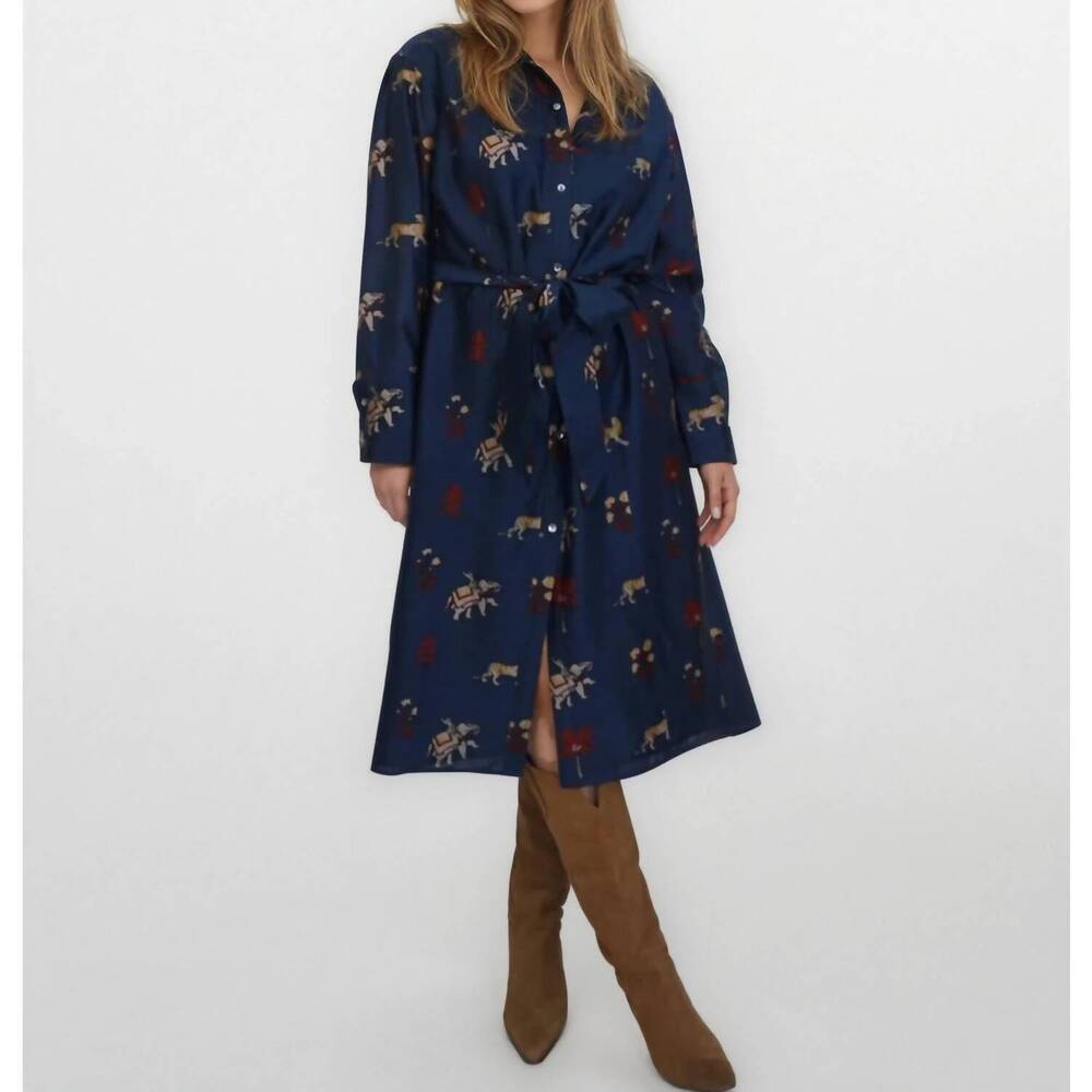 NEW NIBI MTK zoey midi dress in navy tiger